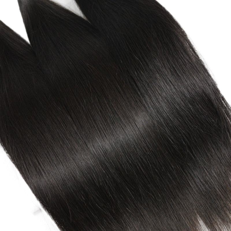 Straight 3 Bundles With Frontal 10-28inch Nature Color Brazilian Virgin Hair Unprocessed Human Hair Weave