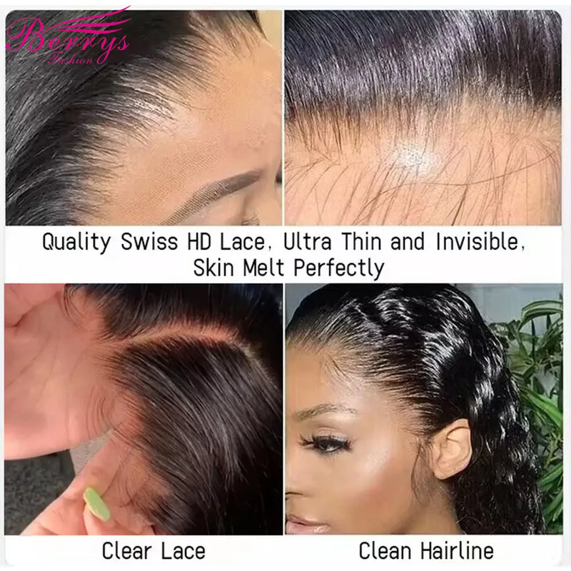 Berrys Fashion 13x6 HD Lace Frontal Straight 13x4 Invisible Transparent Lace Front Virgin Hair With 4x4 HD Closure Melt Skins