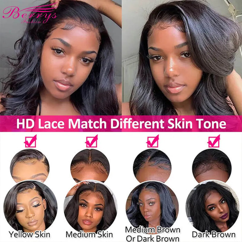 Berrys Fashion 13x6 HD Lace Frontal Straight 13x4 Invisible Transparent Lace Front Virgin Hair With 4x4 HD Closure Melt Skins