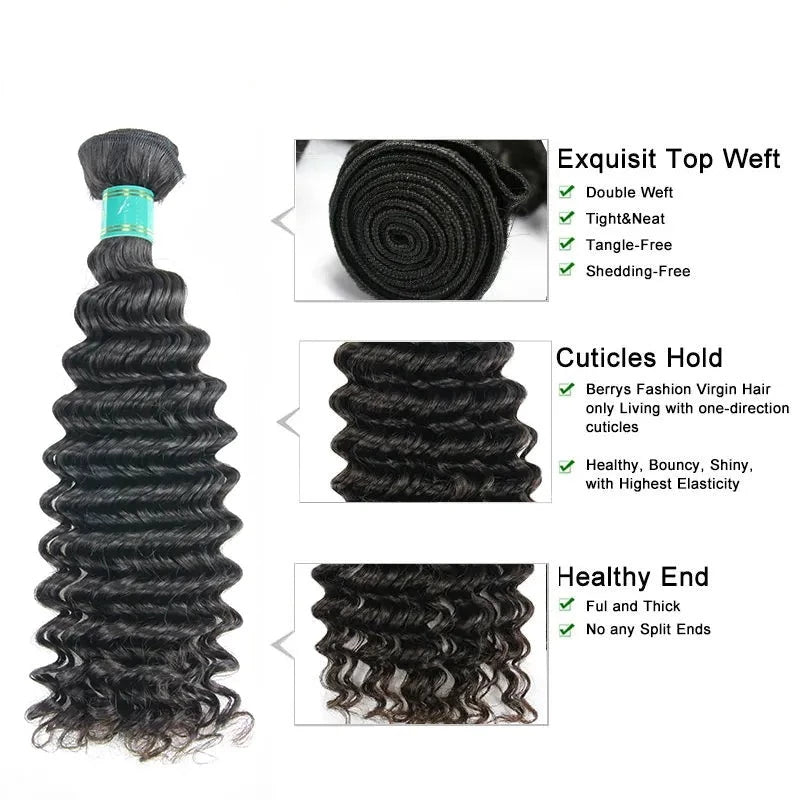 Fast Shipping 3-4 Days Virgin Hair Deep Wave 3 Bundles Deal Hair 100% Unprocessed Hair Extensions Natural Color Berrys Fashion