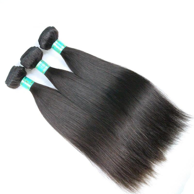 Straight 3 Bundles With Frontal 10-28inch Nature Color Brazilian Virgin Hair Unprocessed Human Hair Weave