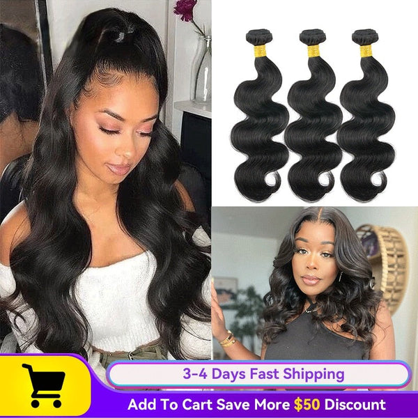 Fast Shipping 3-4 Days Brazilian Body Wave 100% Human Hair 3 Bundle Deal Natural Black Color 10-28 inch Remy Hair Weaving